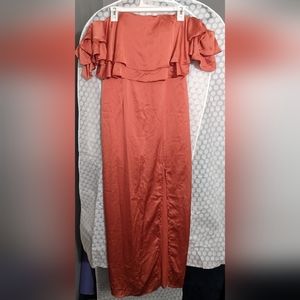 White Closet - Satin Off shoulder Ruffle sleeve dress